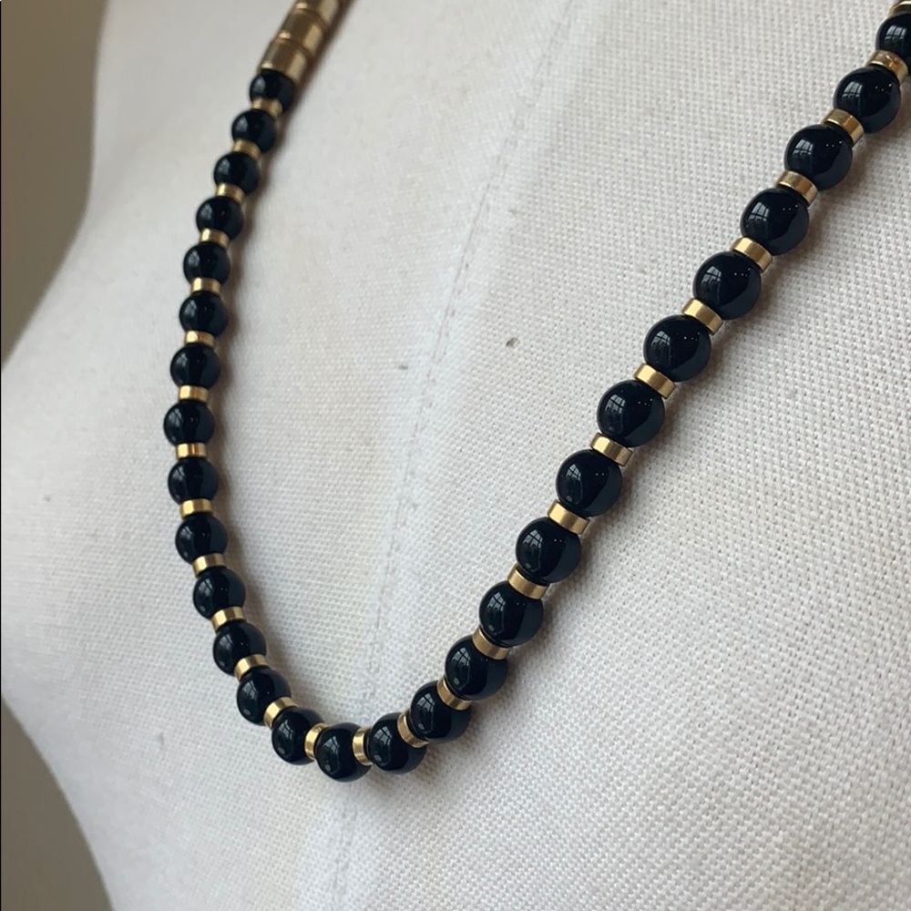 VINTAGE 1980’s Black Gold Bead Necklace - Picture 3 of 4